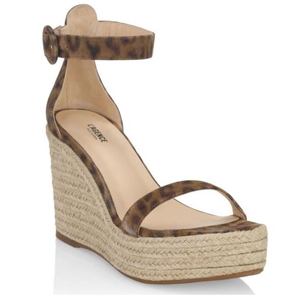 L’AGENCE Elysee Suede Espadrille Wedge Sandals in Cheetah Size 9.5 NEW - Picture 1 of 14